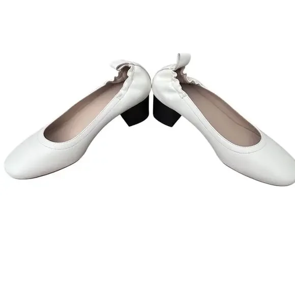 New Everlane The Day Heel Leather Slip On Pump Shoes Cream Size 10 Minimalist - Picture 5 of 8